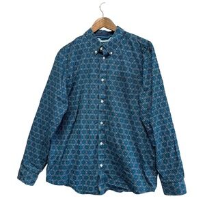 Cody James Mens Button Down Shirt Size M Geometric Print Long Sleeve Blue Wester